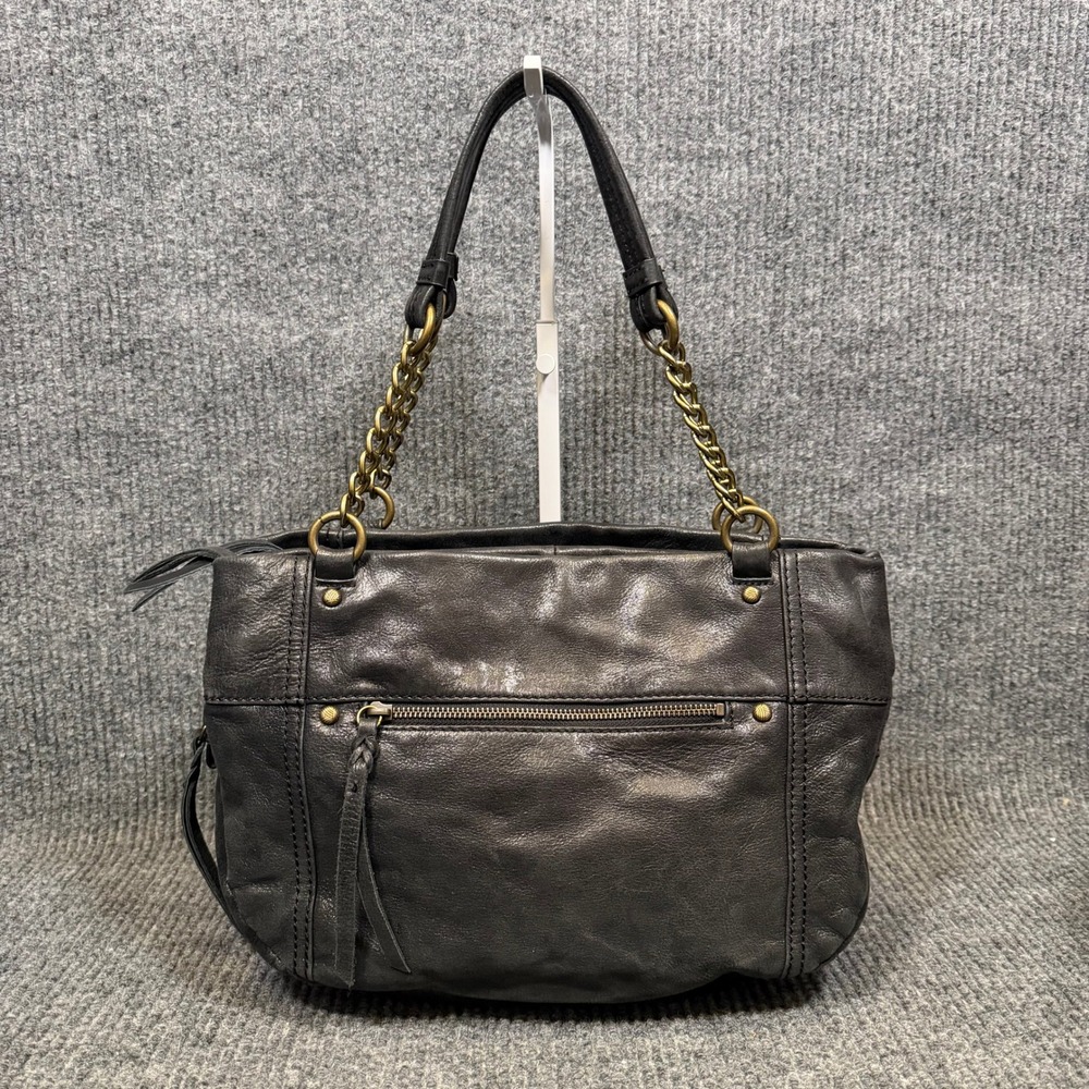 Y2K The Sak Slouchy Black Leather Chunky Chain Shoulder Bag Tote Purse Carry All